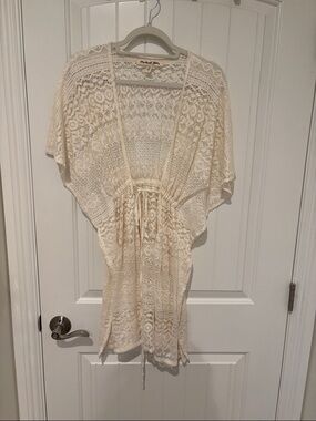 Michael Stars Cream Crochet Drawstring Kimono Cover-Up
